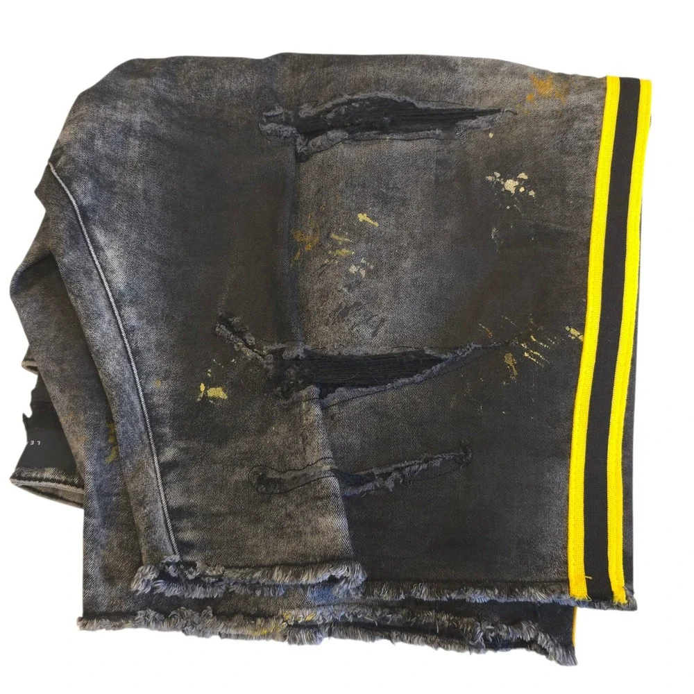Jordan Craig Legacy Denim Shorts 46 Raw Hem Distress Splatter Stripe‎ Gold Black - Picture 14 of 14
